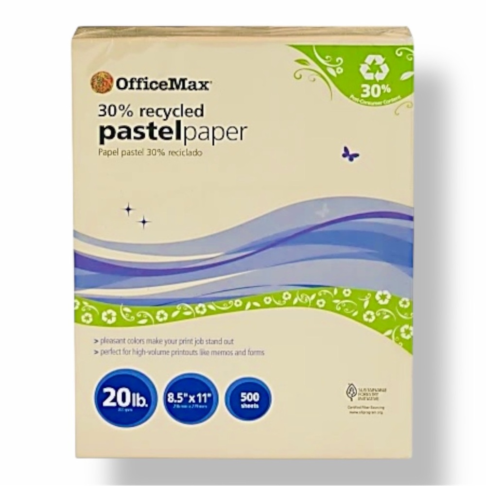 OFFICEMAX Ivory 20 lb. 8.5”x11” Recycled Pastel Paper Pack